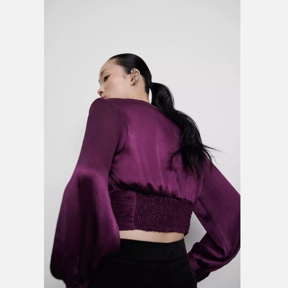 Zara KNOTTED SURPLICE TOP Size M NEW WITH TAG! - Picture 4 of 7